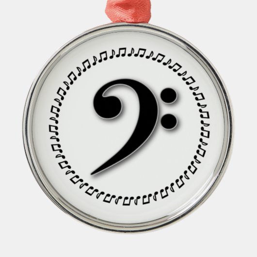 Ornement Rond Argenté Bass Clef Music Note Design (Devant)