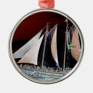 Ornement Rond Argenté Bateaux à voile
