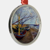 Ornement Rond Argenté Bateaux de pêche sur la plage (Droite)