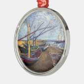 Ornement Rond Argenté Bateaux de pêche sur la plage (Gauche)