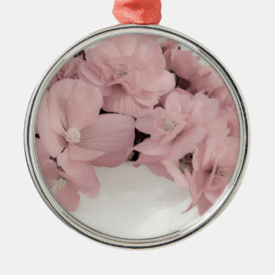 Ornement Rond Argenté Begonias rose