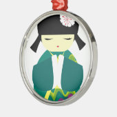 Ornement Rond Argenté Belle poupée de la Chine (Gauche)