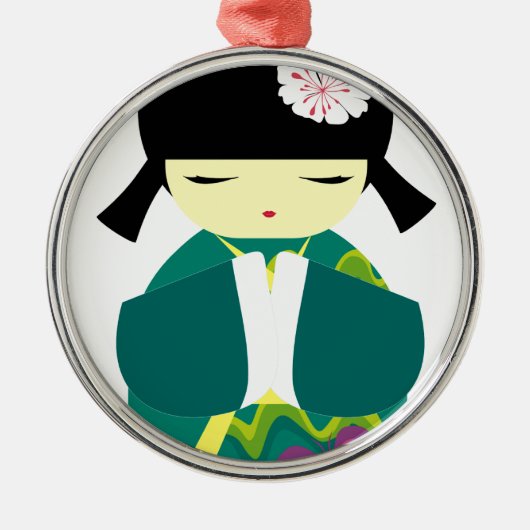 Ornement Rond Argenté Belle poupée de la Chine (Devant)