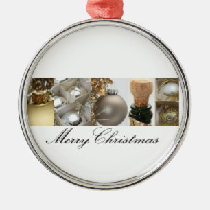 Ornement Rond Argenté Black Collage Christmas, White and Gold
