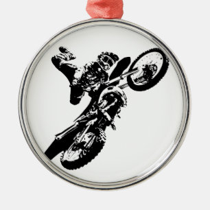 Ornement Rond Argenté Black White Pop Art Motocross Motorcyle Sport