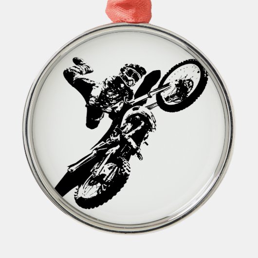 Ornement Rond Argenté Black White Pop Art Motocross Motorcyle Sport (Devant)