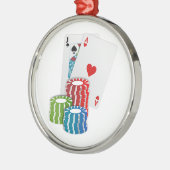 Ornement Rond Argenté Blackjack avec jetons de poker (Gauche)