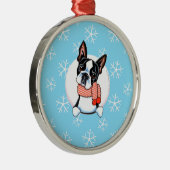 Ornement Rond Argenté Boston Terrier Laisser neiger (Droite)