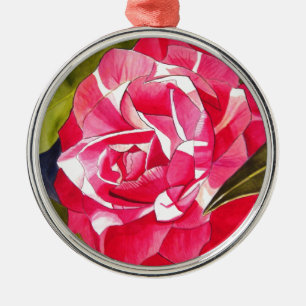 Ornement Rond Argenté Bright pink Camellia watercolor art flower