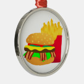 Ornement Rond Argenté Burger et frites (Droite)