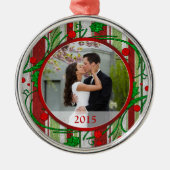 Ornement Rond Argenté Candy Stripes First Christmas Together Photo (Devant)