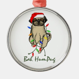 Ornement Rond Argenté Carlin Chien Bah Humpug Funny Noël