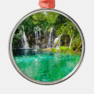 Ornement Rond Argenté Cascades dans le parc national Plitvice en Croatie