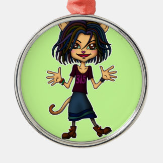 Ornement Rond Argenté cat girl