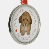 Ornement Rond Argenté Cavachon Puppy First Christmas (Droite)