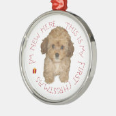 Ornement Rond Argenté Cavachon Puppy First Christmas (Gauche)