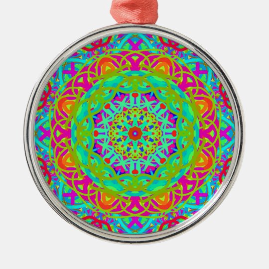 Ornement Rond Argenté Célébrons le mandala coloré