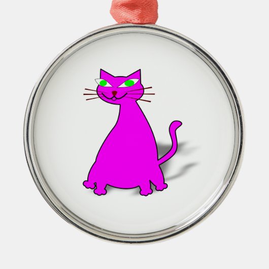 Ornement Rond Argenté Chat gras rose (Devant)