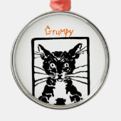 Ornement Rond Argenté Chat Noir Grumpy pour la Personne Grumpy ou Chat (Devant)