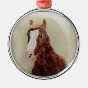 Ornement Rond Argenté Cheval Brown
