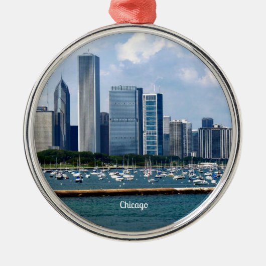 Ornement Rond Argenté Chicago Skyline (Devant)