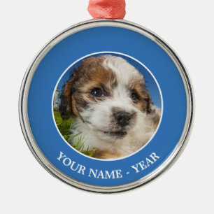 Ornement Rond Argenté Chien de chiot mou (Shitzu)