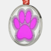 Ornement Rond Argenté Chien Paw En Rose Avec Des Contours (Gauche)