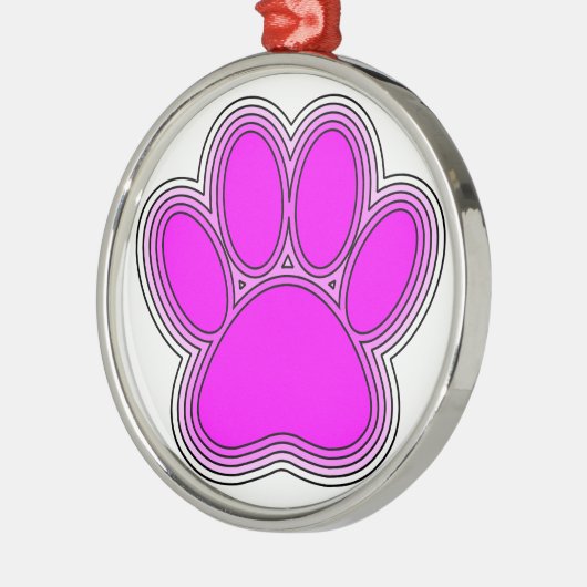 Ornement Rond Argenté Chien Paw En Rose Avec Des Contours (Gauche)