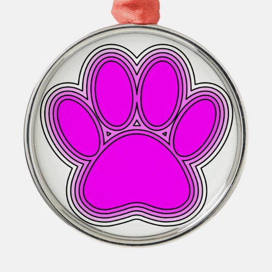 Ornement Rond Argenté Chien Paw En Rose Avec Des Contours (Devant)