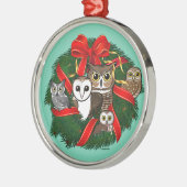 Ornement Rond Argenté Chouette Birdorable Couronne de Noël (Gauche)