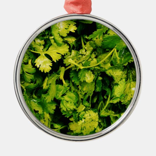 Ornement Rond Argenté Cilantro / Coriander Feuilles (Devant)