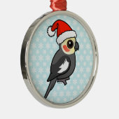 Ornement Rond Argenté Cockatiel Père Noël (Droite)
