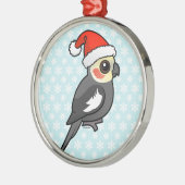 Ornement Rond Argenté Cockatiel Père Noël (Gauche)