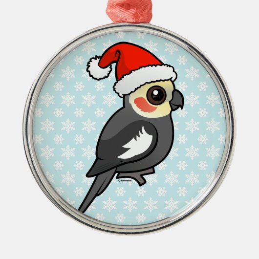 Ornement Rond Argenté Cockatiel Père Noël (Devant)