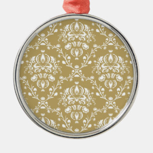Ornement Rond Argenté Cocoa and Cream Damask