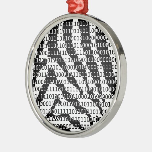 Ornement Rond Argenté Code binaire Zebra noir et blanc (Gauche)