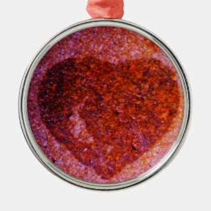 Ornement Rond Argenté coeur rose corail