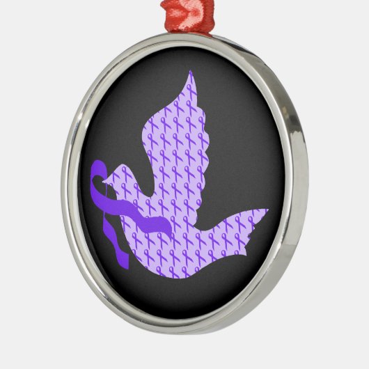 Ornement Rond Argenté Colombe de ruban pourpre d'espoir - maladie (Gauche)