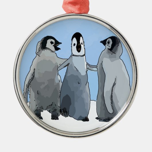 Ornement Rond Argenté Copains de pingouin (Devant)