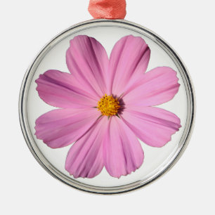 Ornement Rond Argenté Cosmos roses