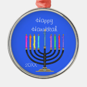 Ornement Rond Argenté COUTUME MENORAH et HANOUKKA Ornament/STAR de DAVID