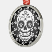 Ornement Rond Argenté Crâne à sucre (Gauche)