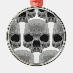 Ornement Rond Argenté crâne de goth