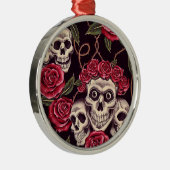 Ornement Rond Argenté Crânes et roses (Droite)