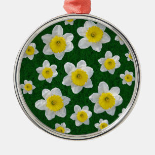 Ornement Rond Argenté Daffodiques de printemps