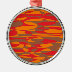Ornement Rond Argenté Design elliptique orange, rouge et marron