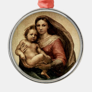 Ornement Rond Argenté Détail de la "Vierge Sixtine" de Raphael (vers 151