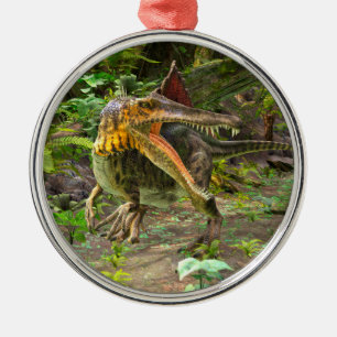 Ornement Rond Argenté Dinosaure Spinosaurus