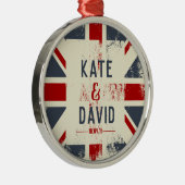 Ornement Rond Argenté Distressed Union Jack Couple's Names Mariage Cadea (Droite)