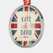 Ornement Rond Argenté Distressed Union Jack Couple's Names Mariage Cadea (Gauche)